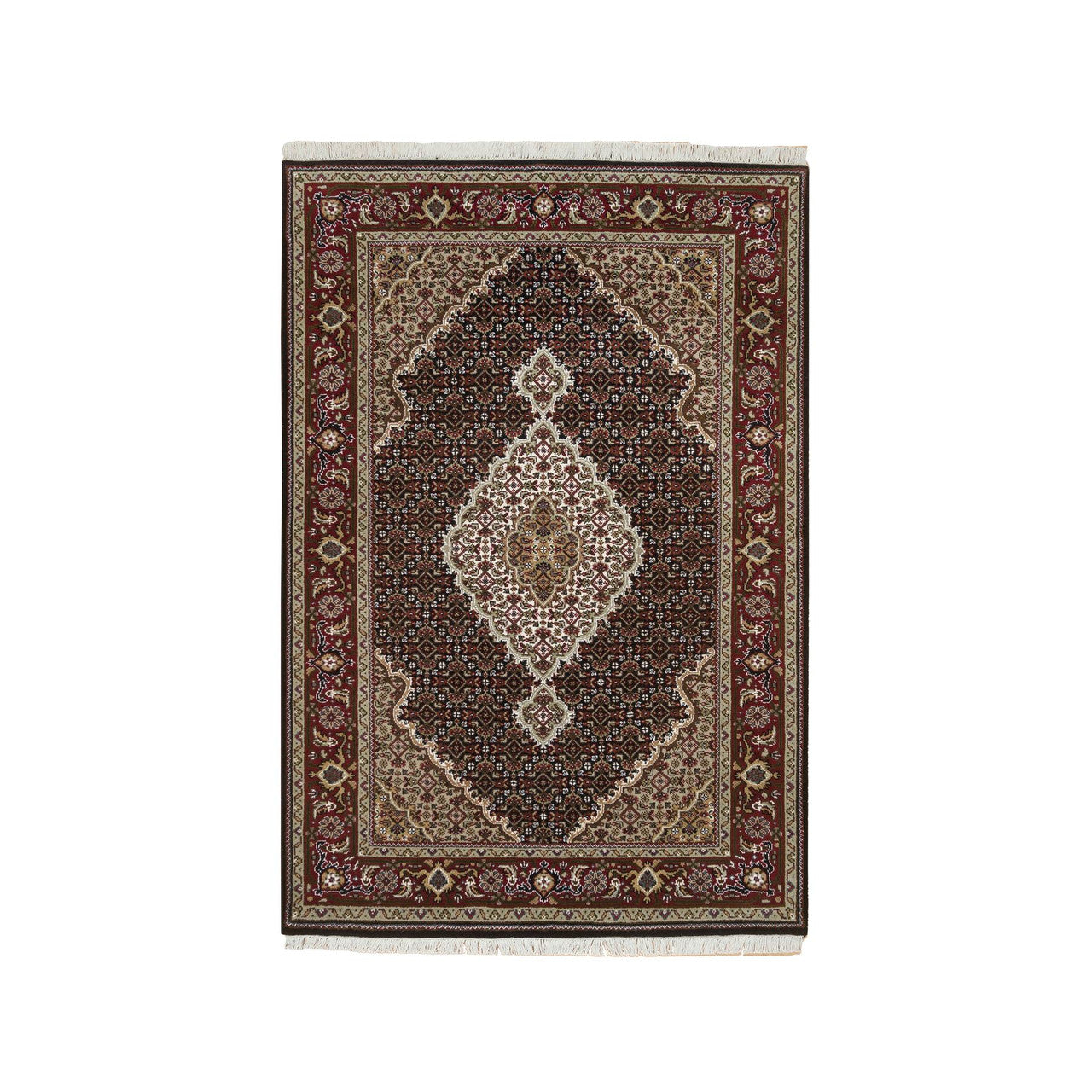 Fine Oriental Wool Hand Knotted Rug Black Red 4.1X6.0 -O065101
