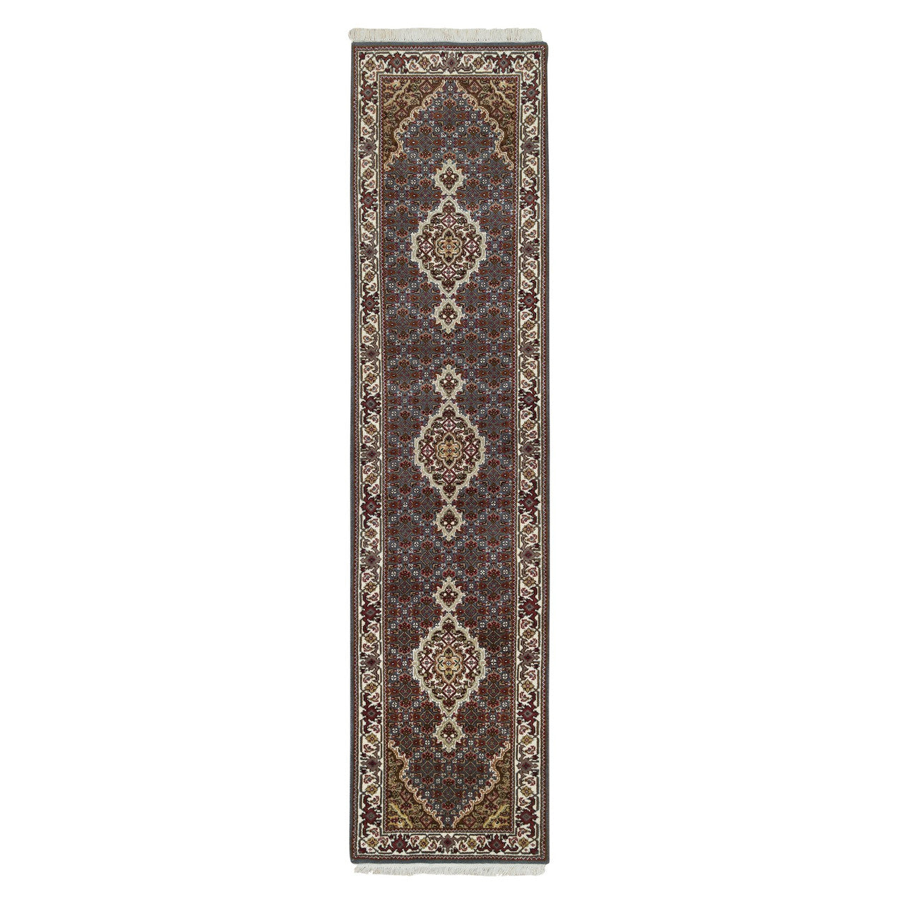 Fine Oriental Wool Hand Knotted Rug Grey Ivory 2.0X8.5 -O065105
