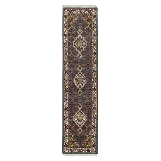 Fine Oriental Wool Hand Knotted Rug Grey Ivory 2.0X8.5 -O065105