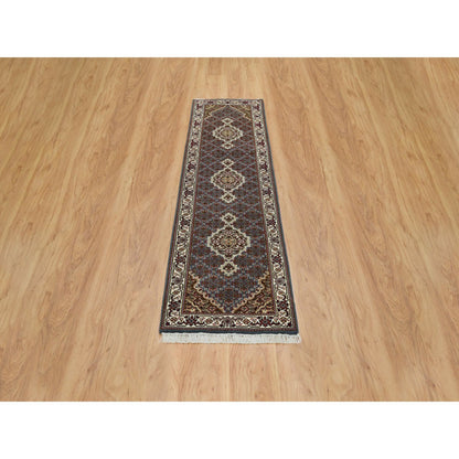 Fine Oriental Wool Hand Knotted Rug Grey Ivory 2.0X8.5 -O065105