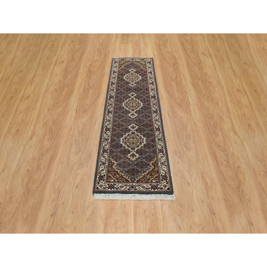 Fine Oriental Wool Hand Knotted Rug Grey Ivory 2.0X8.5 -O065105