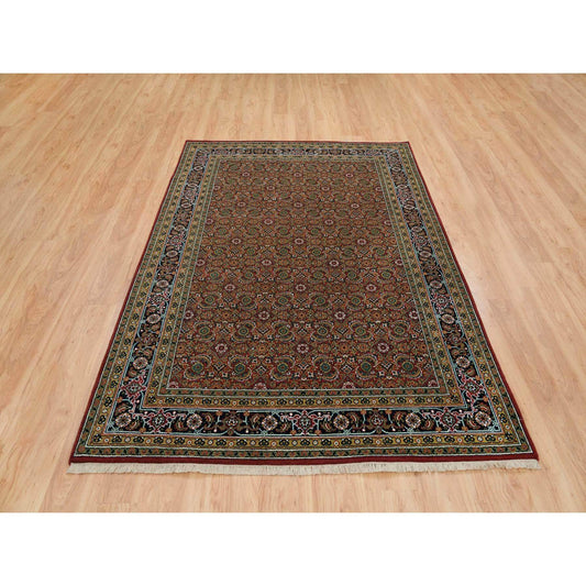 Fine Oriental Wool Hand Knotted Rug Red Midnight Blue 6.1X9.0 -O065108