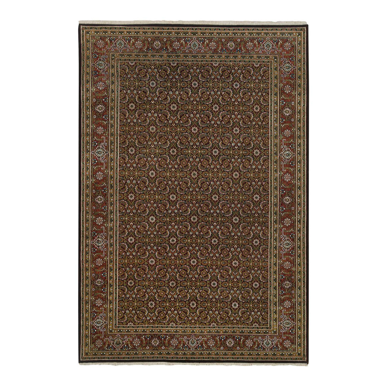 Fine Oriental Wool Hand Knotted Rug Black Red 5.10X9.1 -O065115
