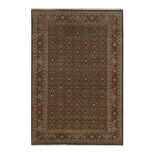 Fine Oriental Wool Hand Knotted Rug Black Red 5.10X9.1 -O065115
