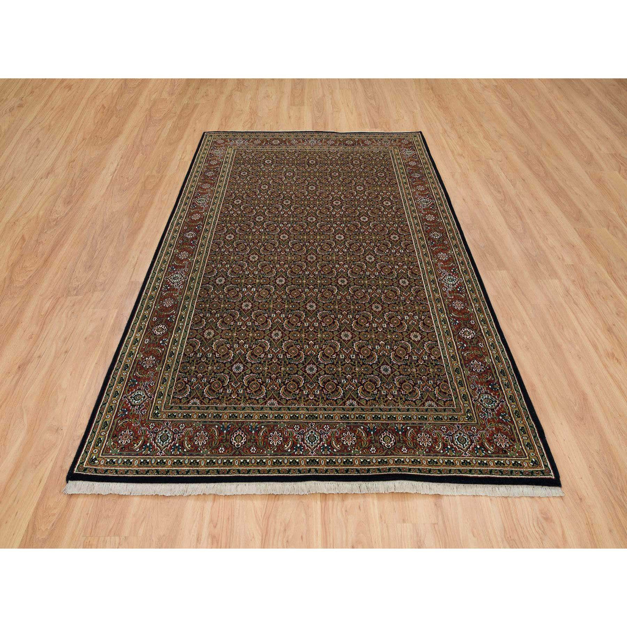 Fine Oriental Wool Hand Knotted Rug Black Red 5.10X9.1 -O065115