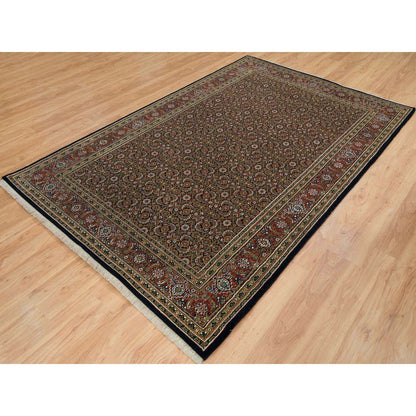 Fine Oriental Wool Hand Knotted Rug Black Red 5.10X9.1 -O065115