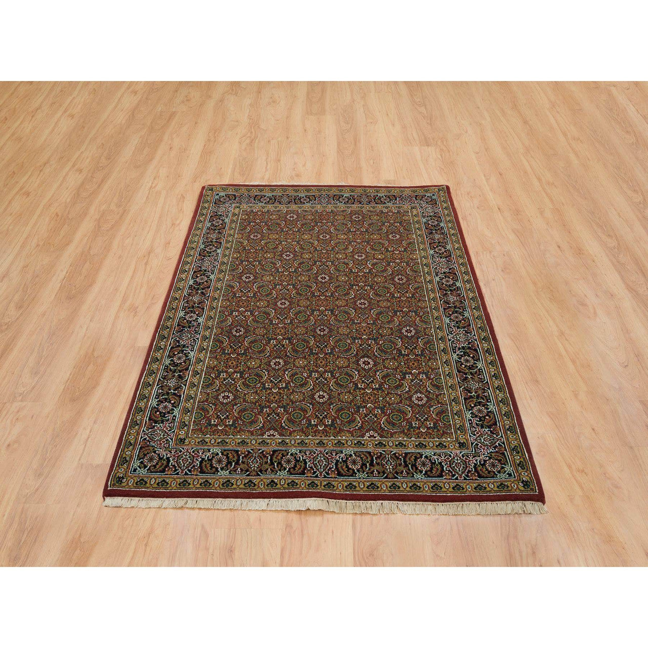 Fine Oriental Wool & Silk Hand Knotted Rug Red Midnight Blue 4.3X6.2 -O065118