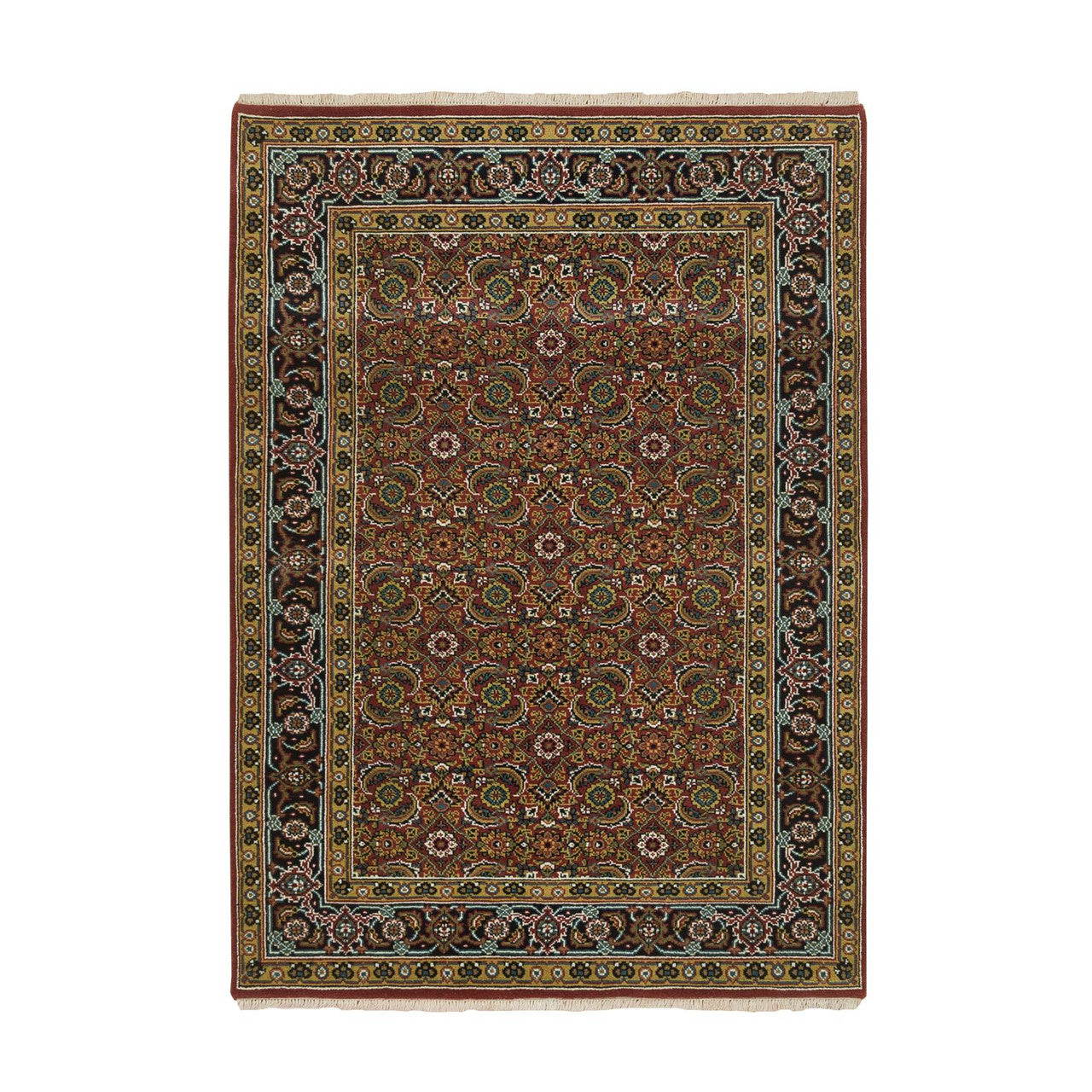 Fine Oriental Wool Hand Knotted Rug Red Midnight Blue 4.2X6.0 -O065119