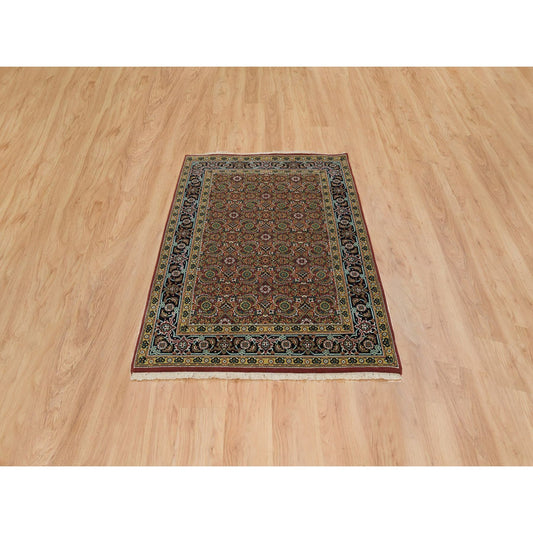 Fine Oriental Wool Hand Knotted Rug Red Midnight Blue 4.2X6.0 -O065119