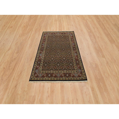 Fine Oriental Wool Hand Knotted Rug Black Red 4.0X6.5 -O065120