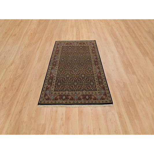 Fine Oriental Wool Hand Knotted Rug Black Red 4.0X6.5 -O065120