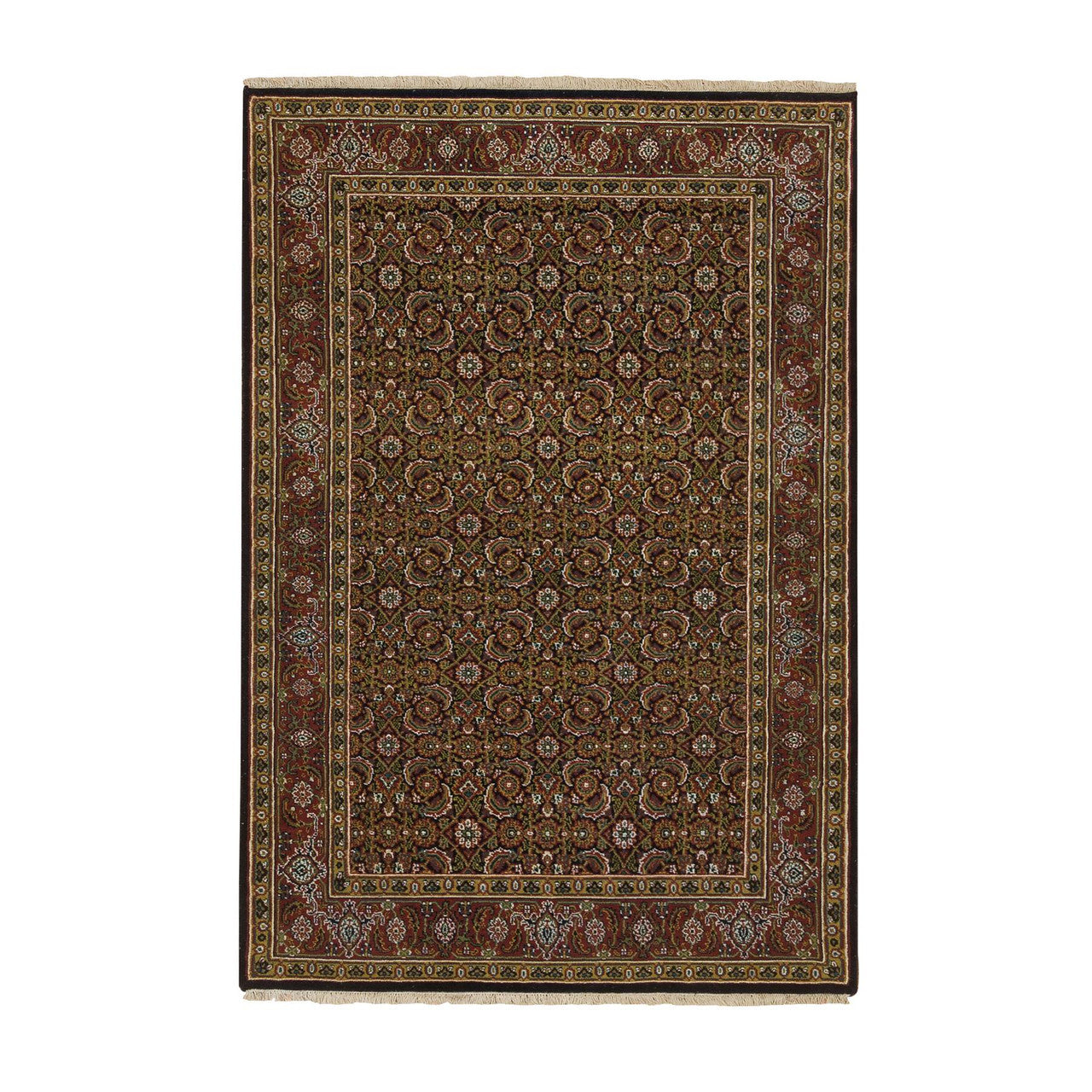 Fine Oriental Wool Hand Knotted Rug Black Red 4.0X6.2 -O065122