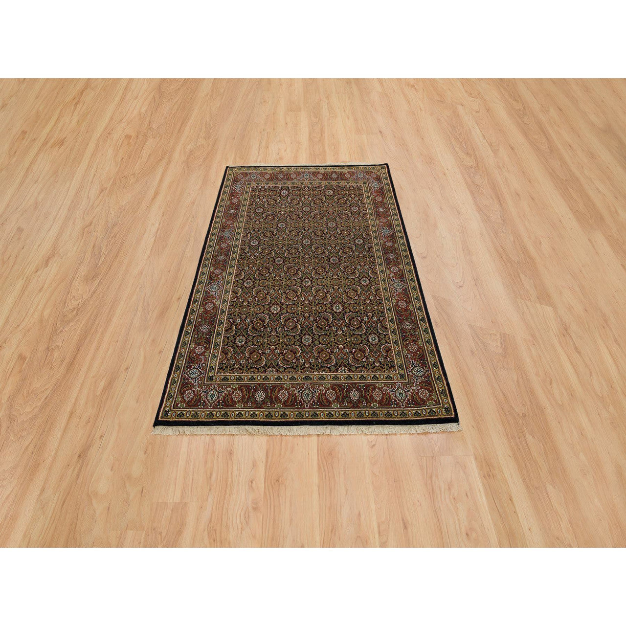 Fine Oriental Wool Hand Knotted Rug Black Red 4.0X6.2 -O065122