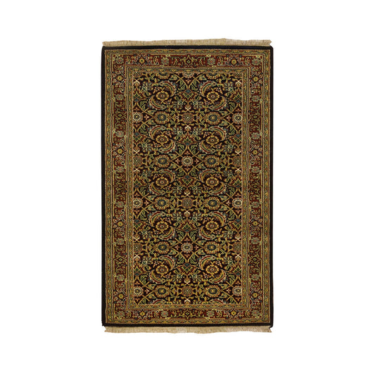Fine Oriental Wool Hand Knotted Rug Black Red 2.0X4.3 -O065125