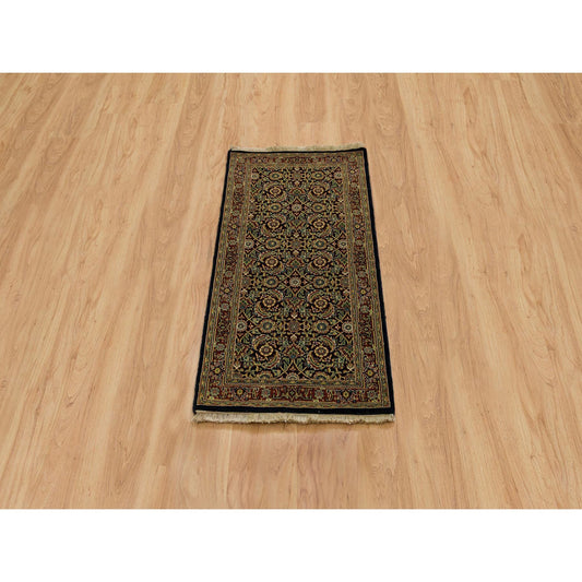 Fine Oriental Wool Hand Knotted Rug Black Red 2.0X4.3 -O065125
