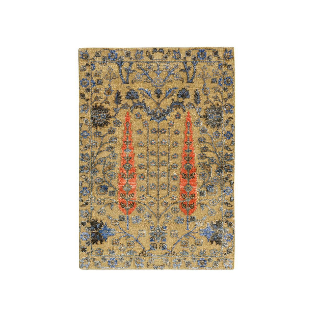 Brown 2'0" x 3'0" Transitional Hand knotted Wool/Silk Rug - Sku: O065131