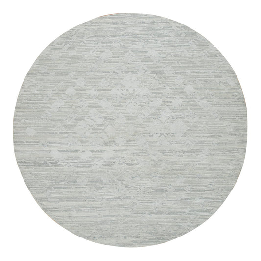 Modern and Contemporary Wool Hand Knotted Rug Ivory No Border 8.0X8.0 -O065148