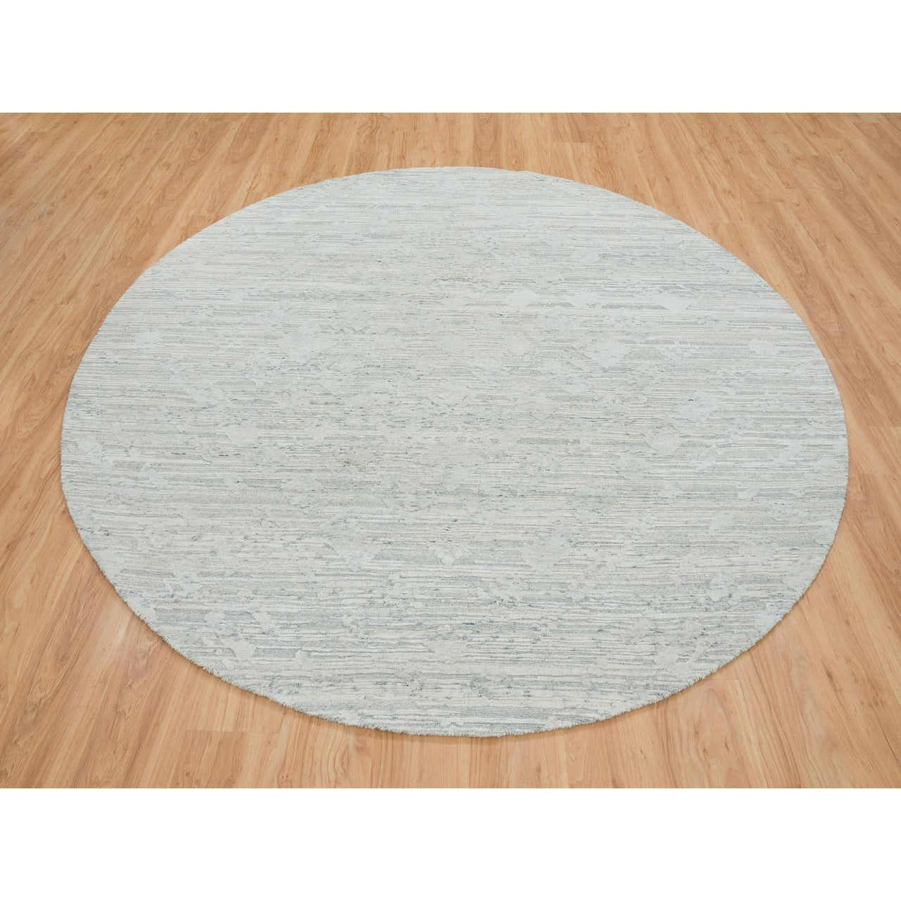 Modern and Contemporary Wool Hand Knotted Rug Ivory No Border 8.0X8.0 -O065148