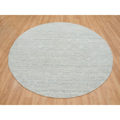 Modern and Contemporary Wool Hand Knotted Rug Ivory No Border 8.0X8.0 -O065148