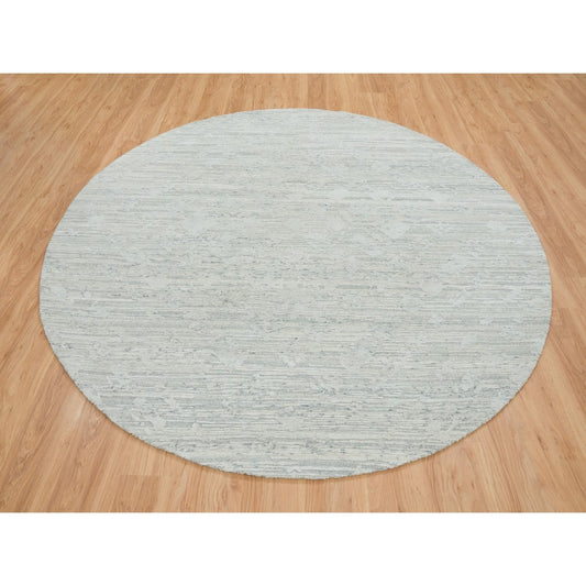 Modern and Contemporary Wool Hand Knotted Rug Ivory No Border 8.0X8.0 -O065148