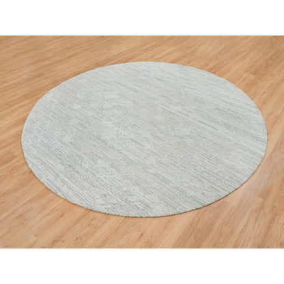 Modern and Contemporary Wool Hand Knotted Rug Ivory No Border 8.0X8.0 -O065148