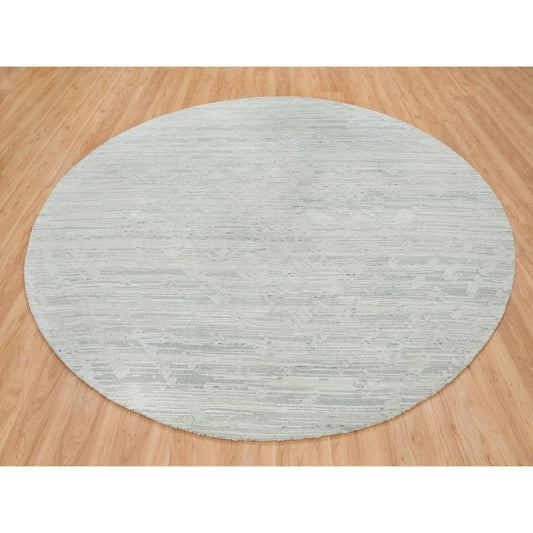 Modern and Contemporary Wool Hand Knotted Rug Ivory No Border 9.0X9.0 -O065149