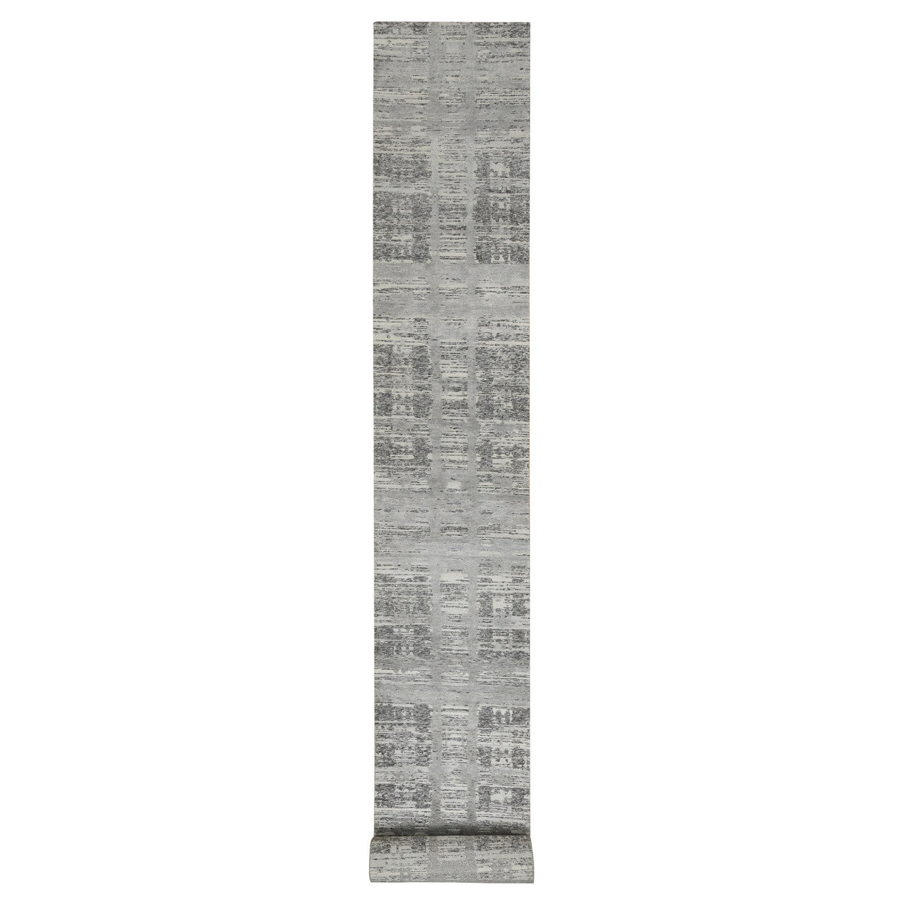 Gray 2'6" x 25'9" Modern and Contemporary Hand knotted Wool Rug - Sku: O065157
