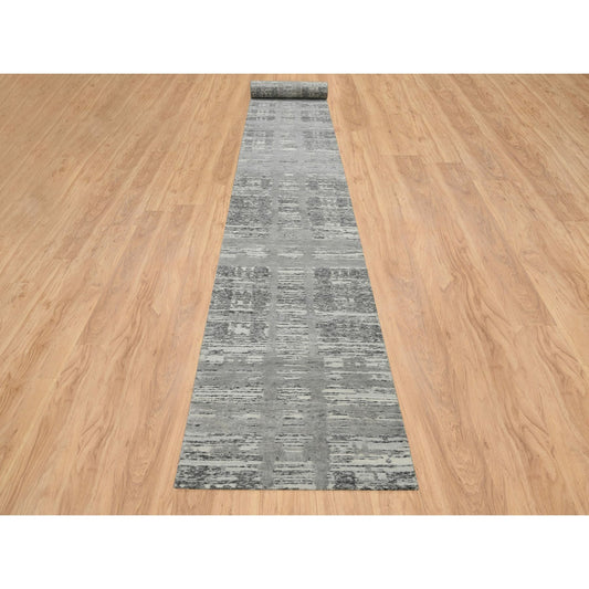 Modern and Contemporary Wool Hand Knotted Rug Grey No Border 2.6X25.9 -O065157