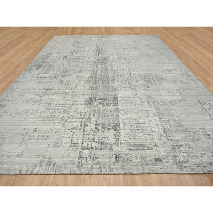 Modern and Contemporary Wool Hand Knotted Rug Grey No Border 14.0X20.0 -O065164