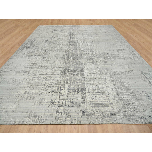 Modern and Contemporary Wool Hand Knotted Rug Grey No Border 14.0X20.0 -O065164