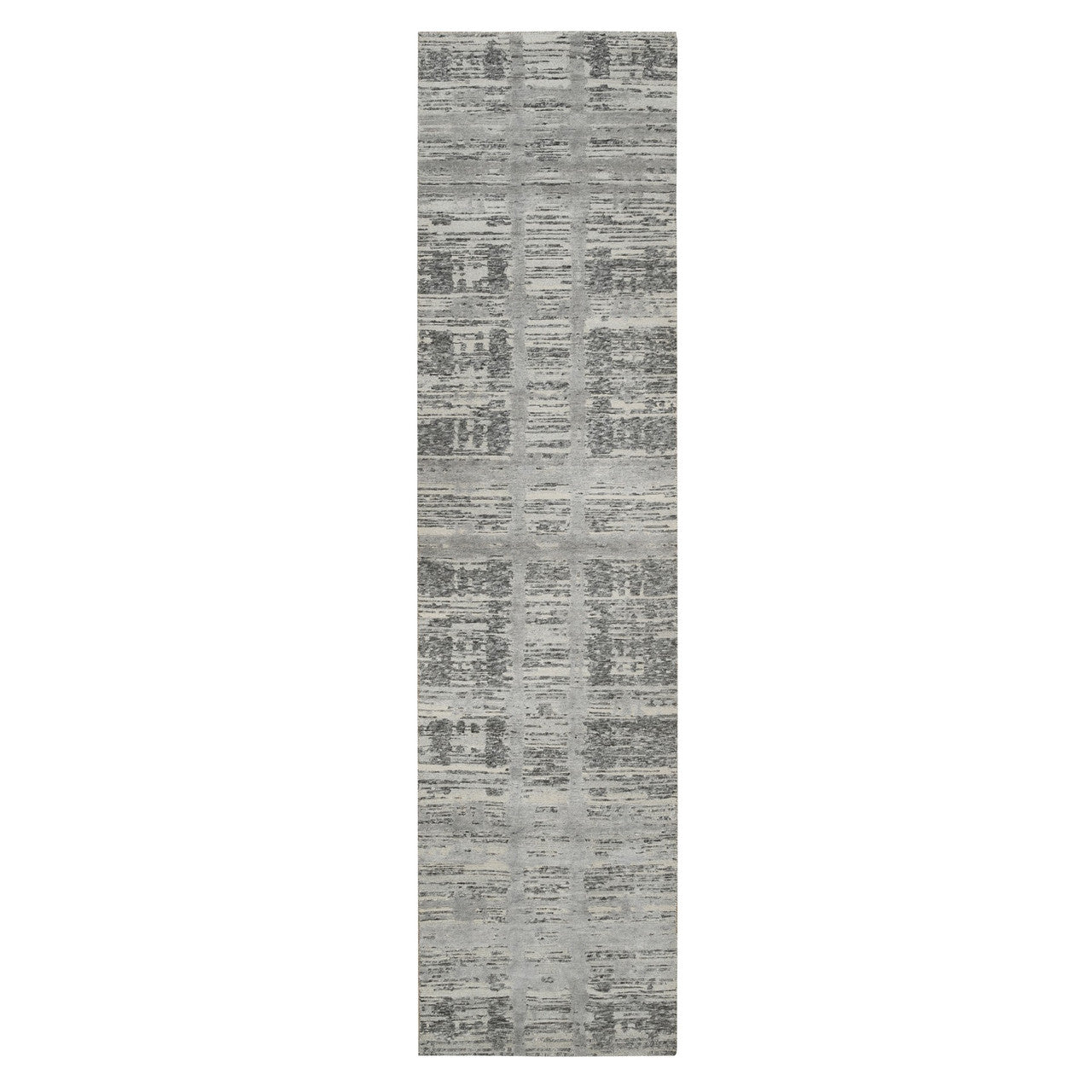 Gray 2'6" x 10'0" Modern and Contemporary Hand knotted Wool Rug - Sku: O065166
