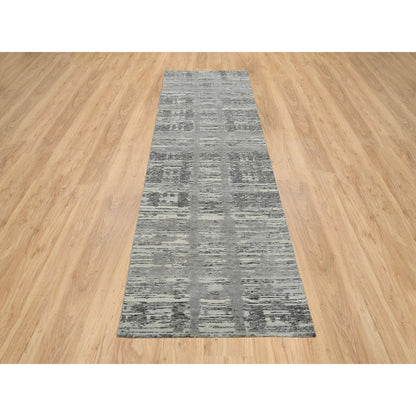 Modern and Contemporary Wool Hand Knotted Rug Grey No Border 2.6X10.0 -O065166