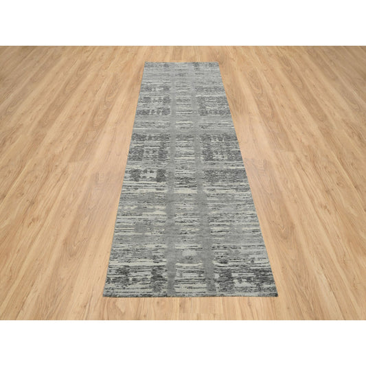 Modern and Contemporary Wool Hand Knotted Rug Grey No Border 2.6X10.0 -O065166