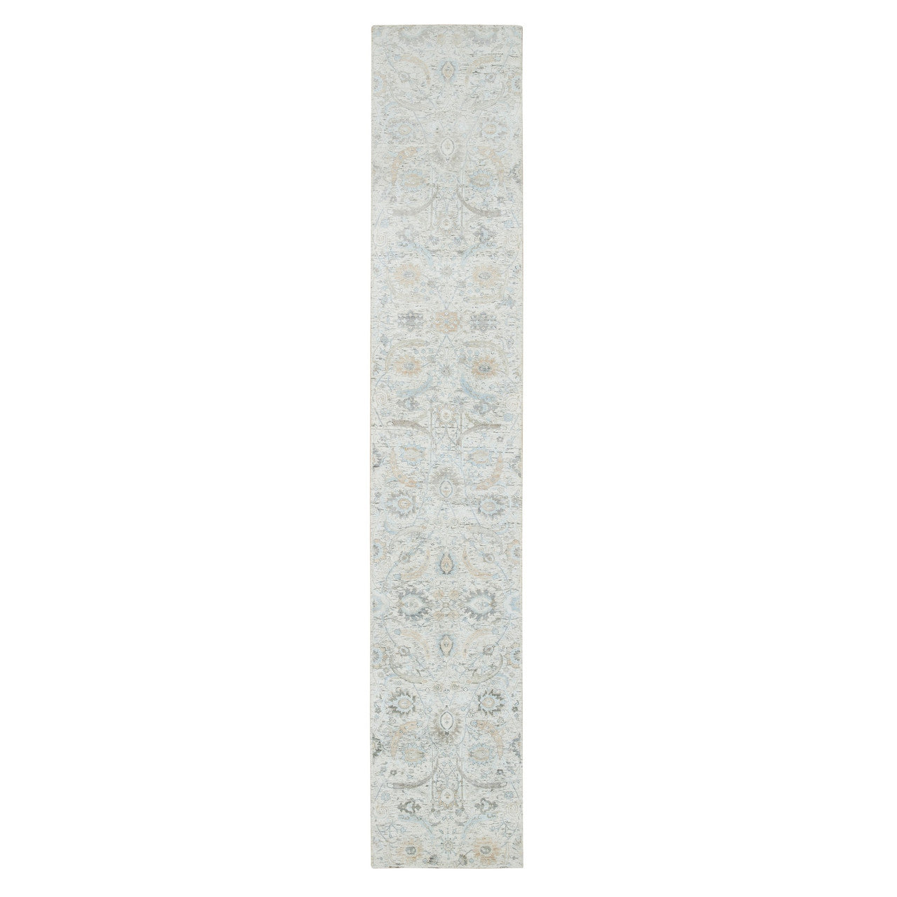Ivory 2'6" x 14'2" Transitional Hand knotted Wool/Silk Rug - Sku: O065174