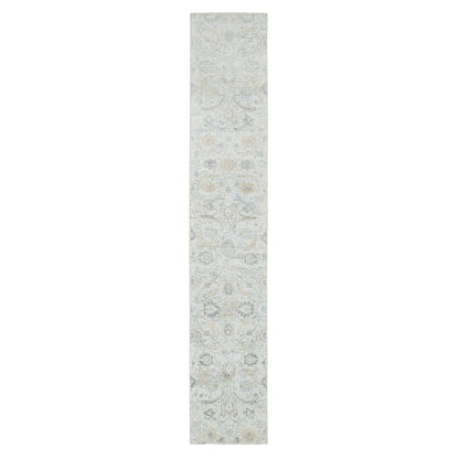 Transitional Wool & Silk Hand Knotted Rug Ivory No Border 2.6X14.2 -O065174