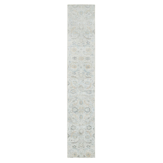 Transitional Wool & Silk Hand Knotted Rug Ivory No Border 2.6X14.2 -O065174