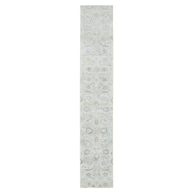 Transitional Wool & Silk Hand Knotted Rug Ivory No Border 2.6X14.2 -O065174
