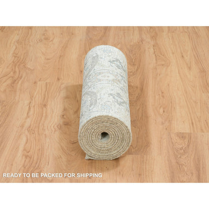 Transitional Wool & Silk Hand Knotted Rug Ivory No Border 2.6X14.2 -O065174