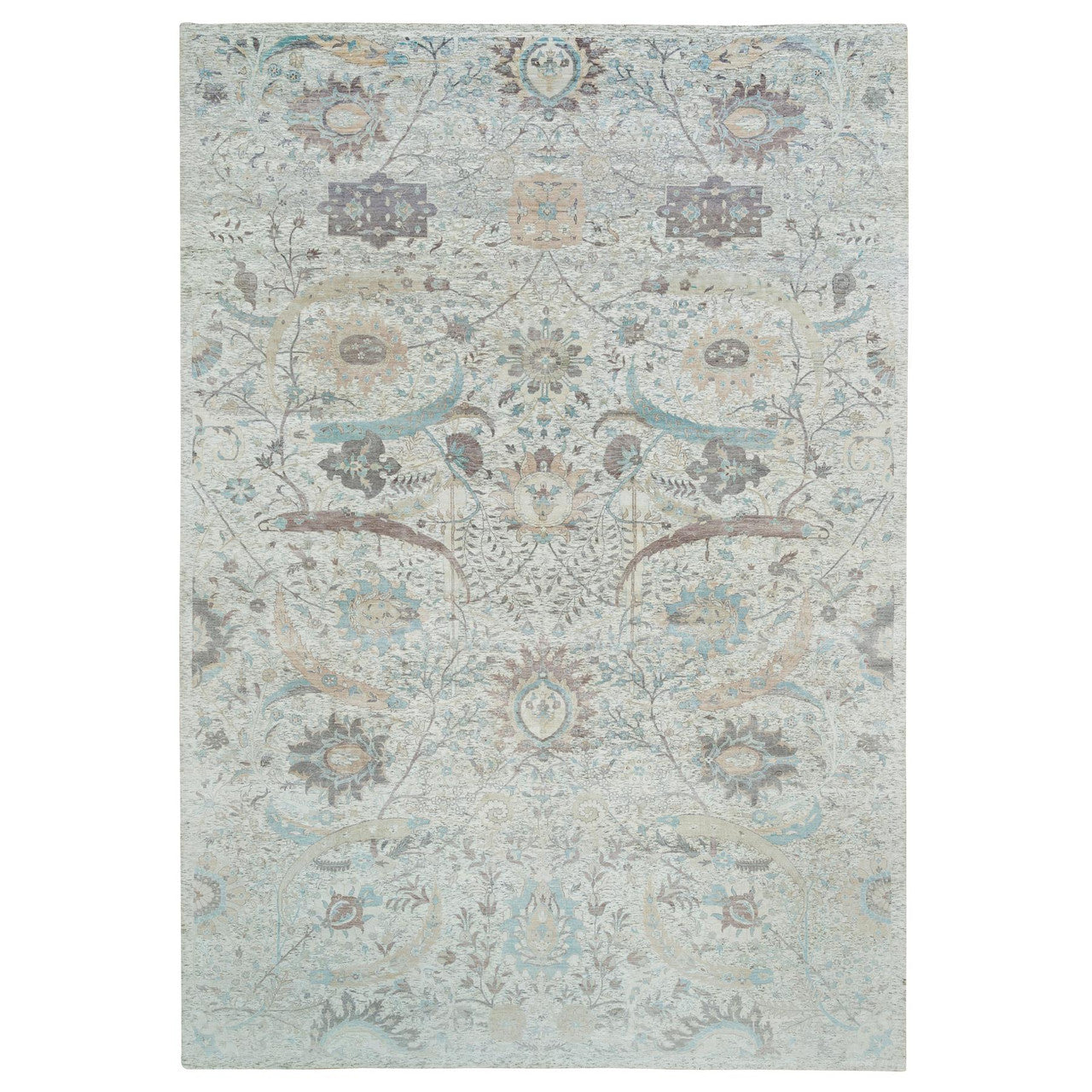 Ivory 12'1" x 18'0" Transitional Hand knotted Wool/Silk Rug - Sku: O065178