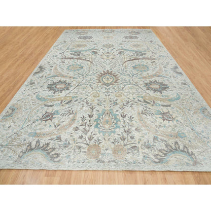 Transitional Wool & Silk Hand Knotted Rug Ivory No Border 12.1X18.0 -O065178