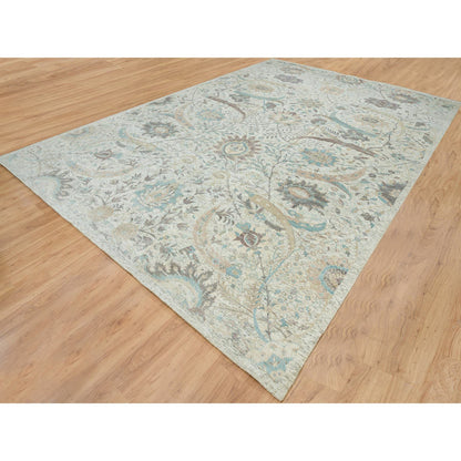 Transitional Wool & Silk Hand Knotted Rug Ivory No Border 12.1X18.0 -O065178