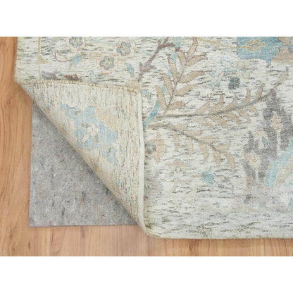 Transitional Wool & Silk Hand Knotted Rug Ivory No Border 12.1X18.0 -O065178