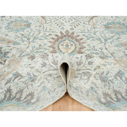 Transitional Wool & Silk Hand Knotted Rug Ivory No Border 12.1X18.0 -O065178