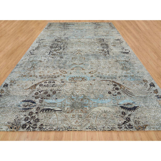 Transitional Wool & Silk Hand Knotted Rug Grey No Border 11.9X18.1 -O065179