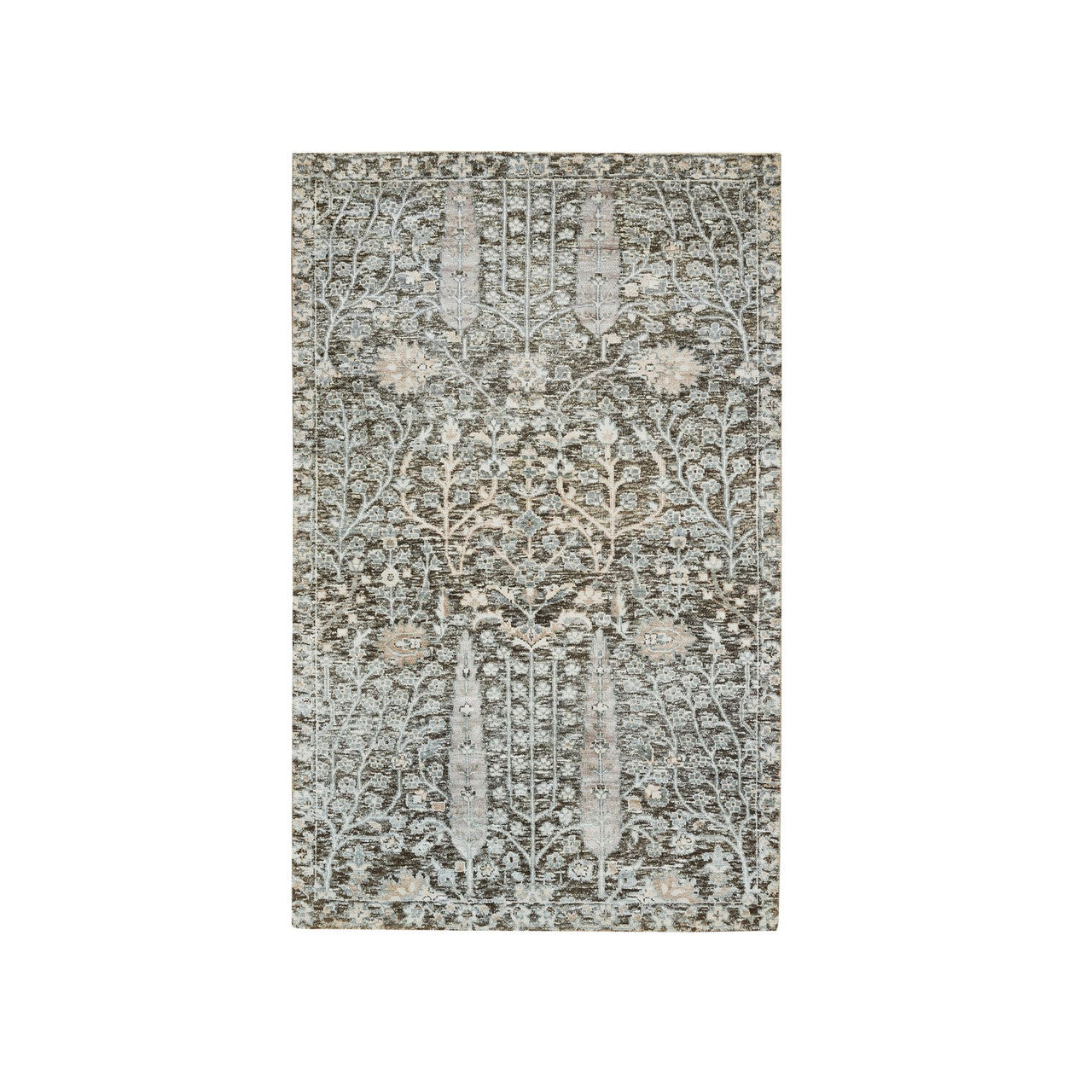 Transitional Wool & Silk Hand Knotted Rug Black No Border 3.0X5.0 -O065181