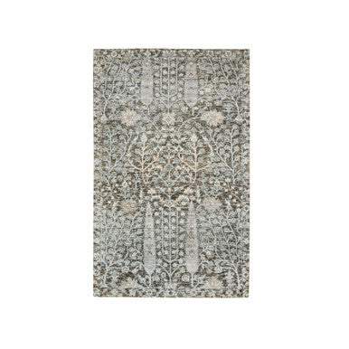 Transitional Wool & Silk Hand Knotted Rug Black No Border 3.0X5.0 -O065181