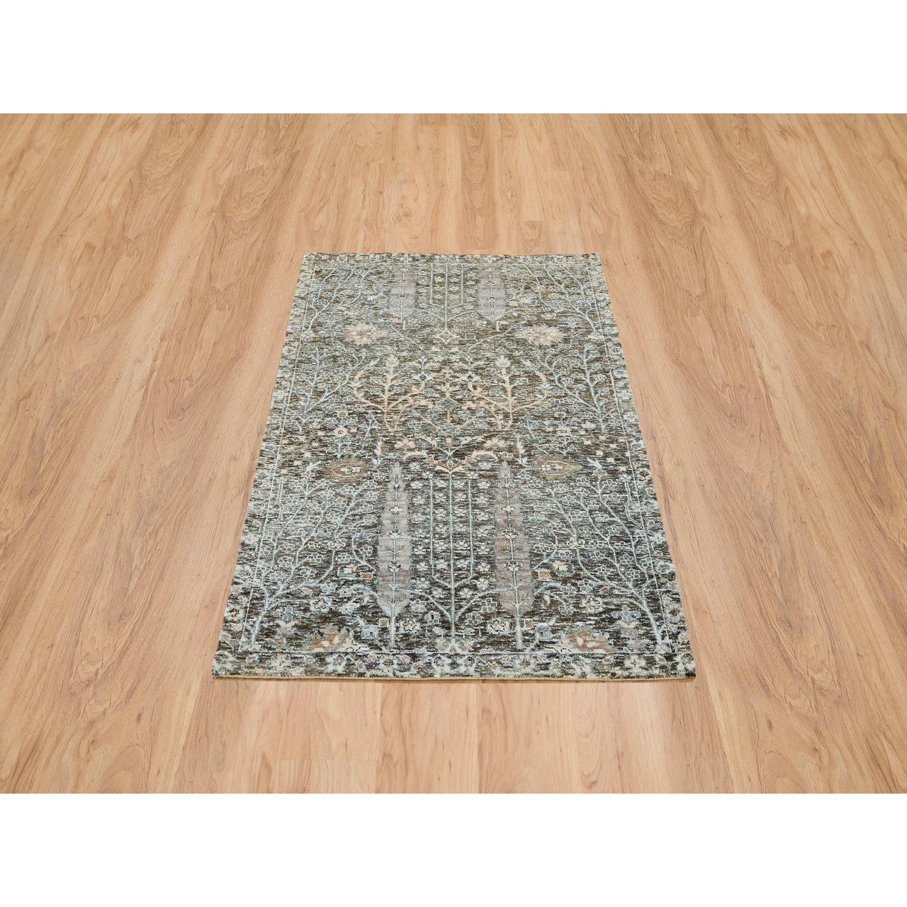 Transitional Wool & Silk Hand Knotted Rug Black No Border 3.0X5.0 -O065181
