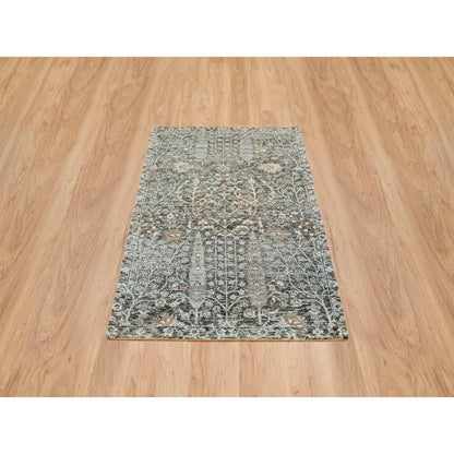 Transitional Wool & Silk Hand Knotted Rug Black No Border 3.0X5.0 -O065181
