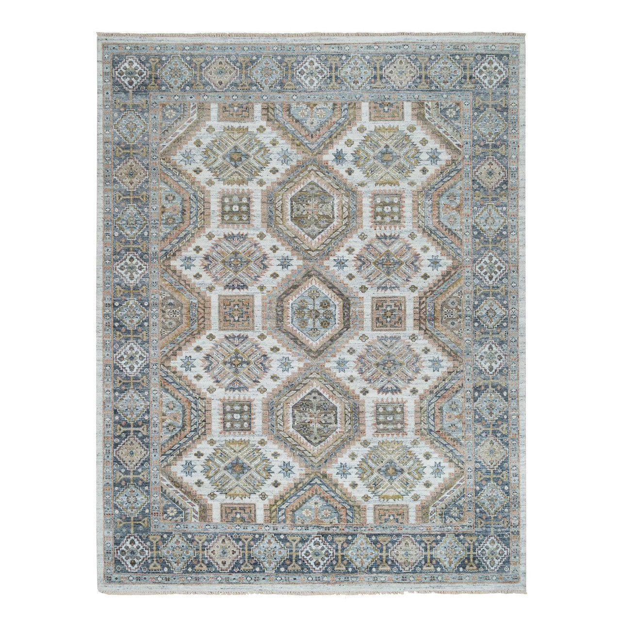 Ivory 7'10" x 10'0" Tribal & Geometric Hand knotted Wool Rug - Sku: O065185