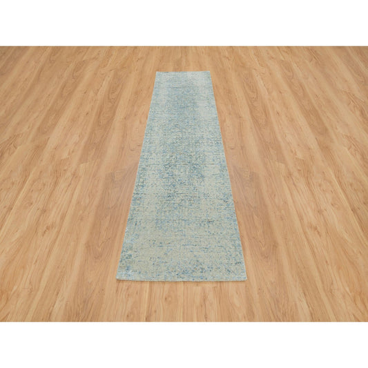 Modern and Contemporary Wool & Silk Hand Loomed Rug Grey No Border 2.6X10.0 -O065191
